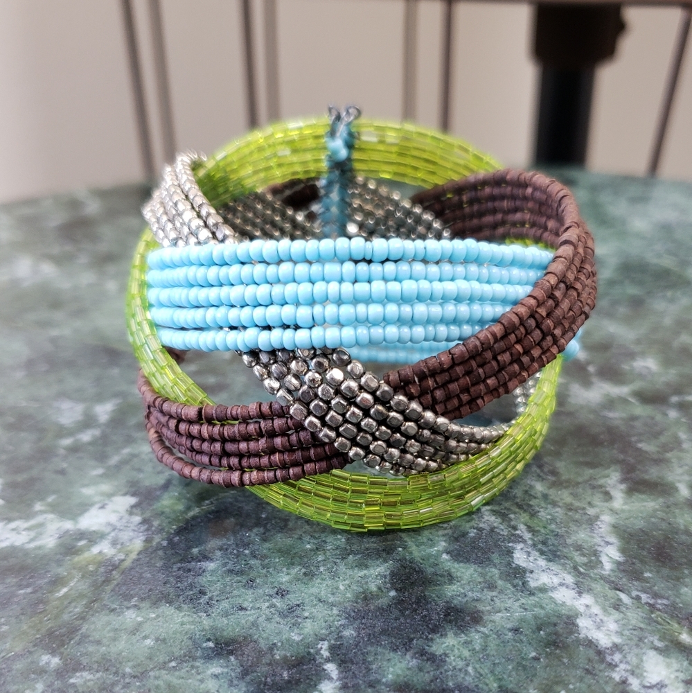 Lime Green & Aqua Cuff Bracelet